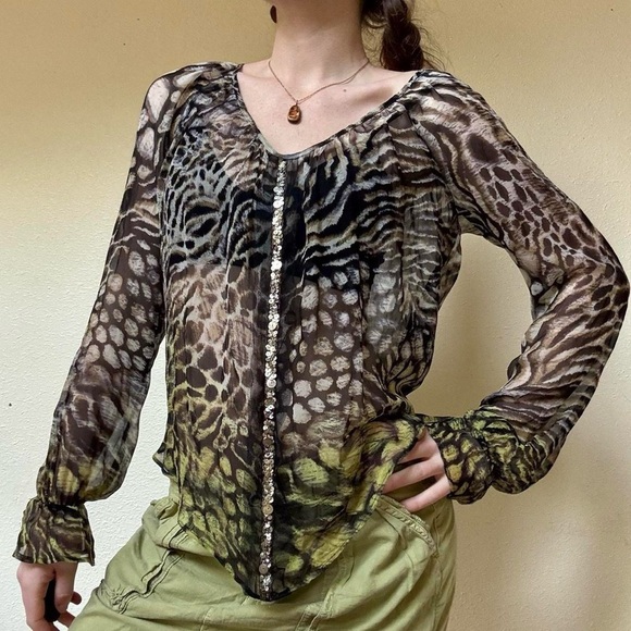 Fifteen-twenty Animal Print Sheer silk Blouse with embellishment - Picture 8 of 8